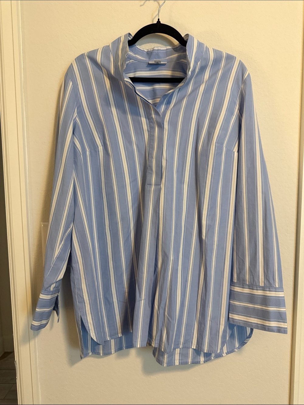 J. Jill Light Blue & White Striped Tunic Top